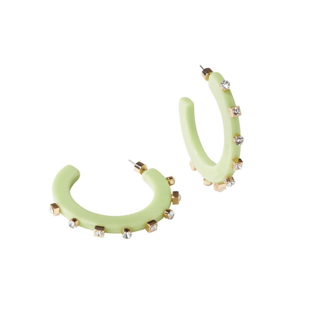 NEW SMITH & CO women's small city girl jewel hoop earrings in pistachio